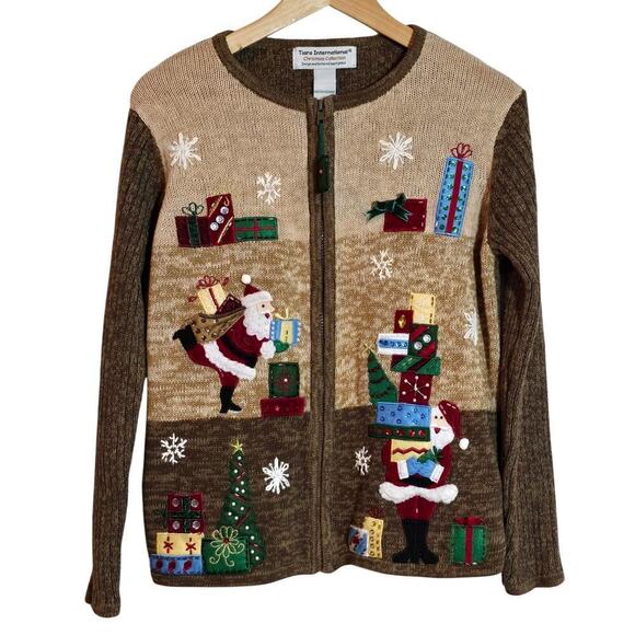 VTG Tiara Christmas Sweater Cardigan Tacky Medium Holiday Ugly Christmas Sweater - Picture 1 of 10